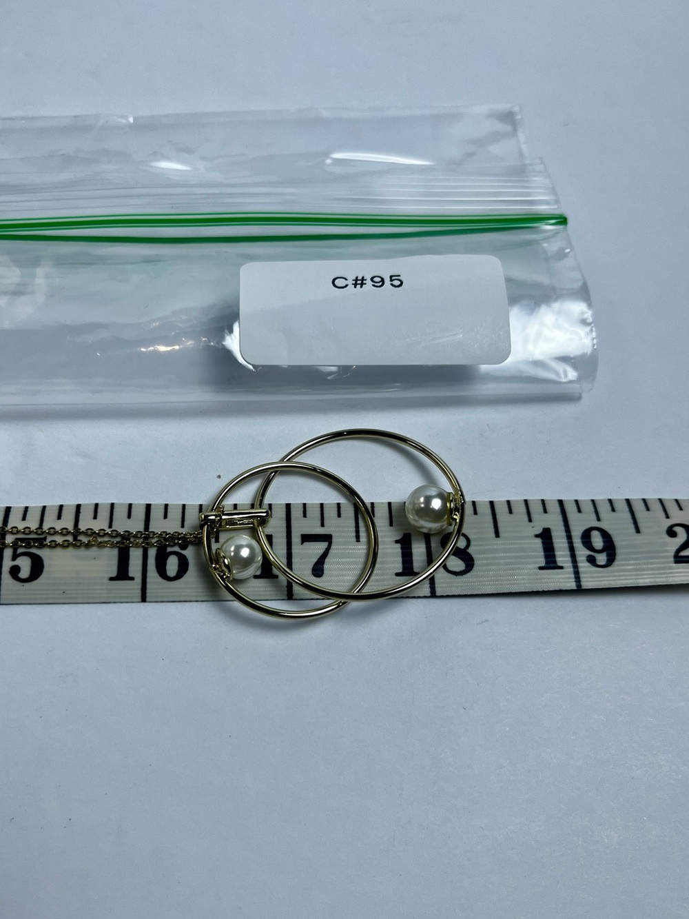 Gold Pearl Double Hoop Pendant Necklace - Picture 4 of 4